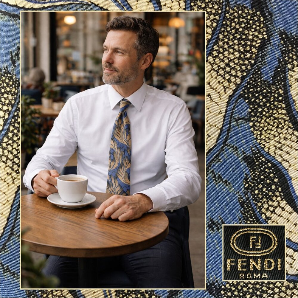 Vintage FENDI ROMA Abstract Silk Necktie